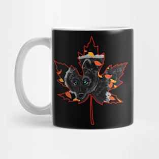 Black Wolf in Maple Leaf "October Wolf" Mug